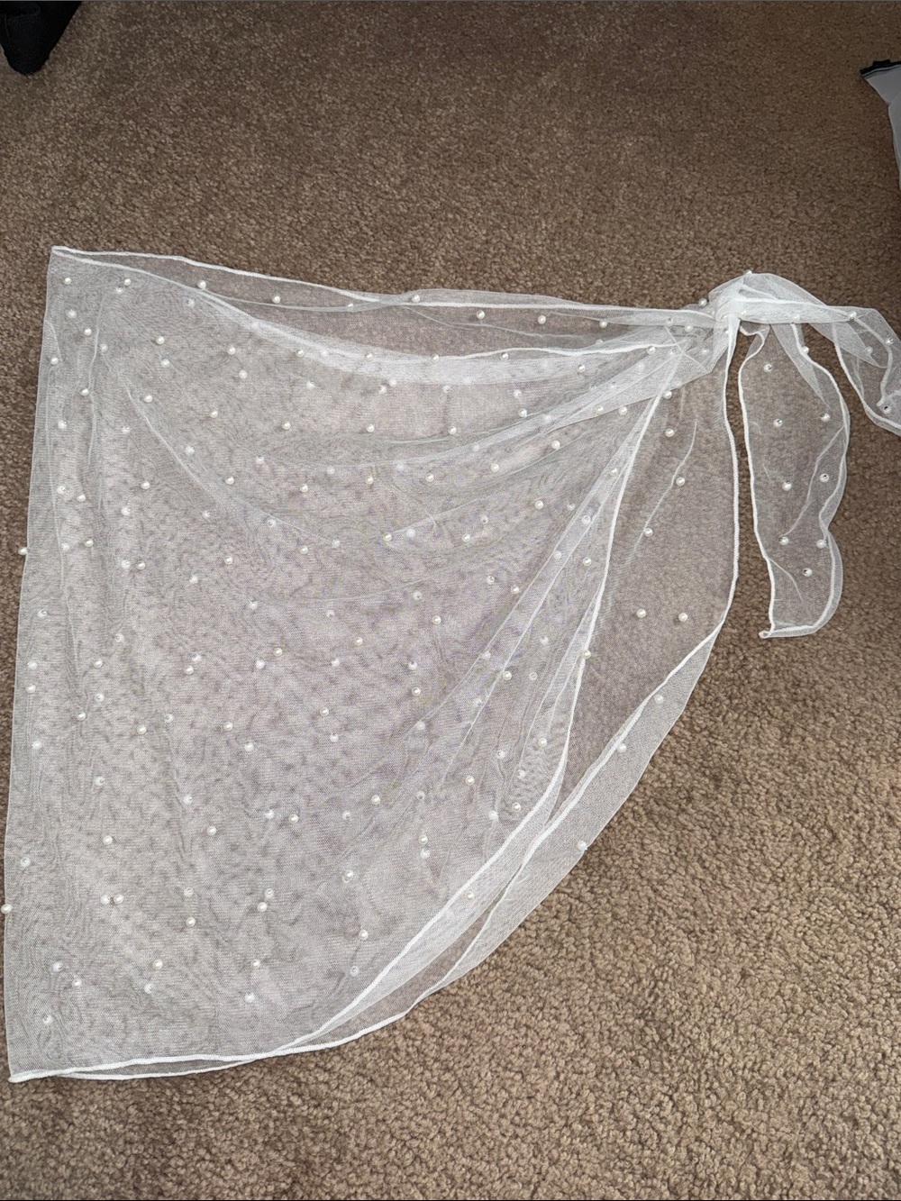 SHEIN White Pearl-Studded Sheer Wrap Sarong